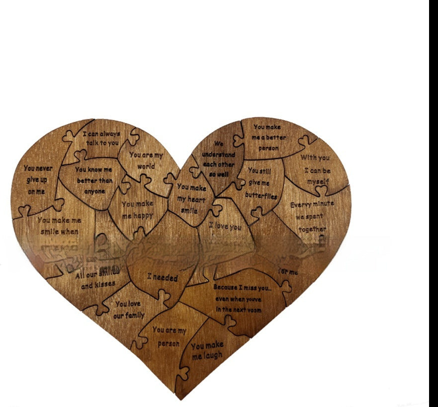 Herzförmiges Holzpuzzle mit Gravur – 20 Gründe, warum ich dich liebe
