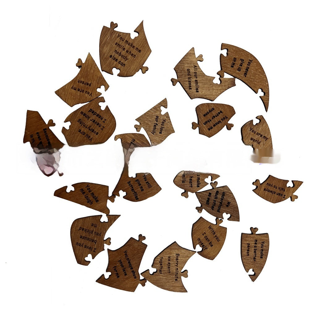 Herzförmiges Holzpuzzle mit Gravur – 20 Gründe, warum ich dich liebe