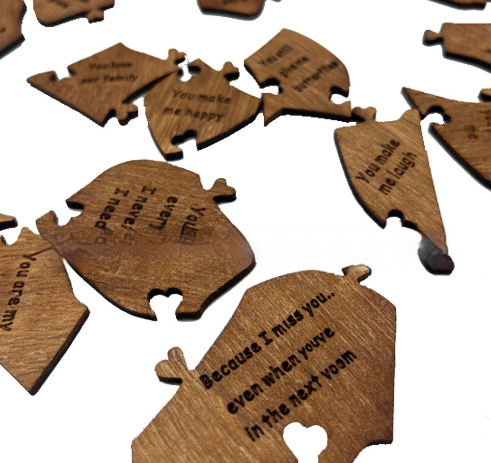 Herzförmiges Holzpuzzle mit Gravur – 20 Gründe, warum ich dich liebe